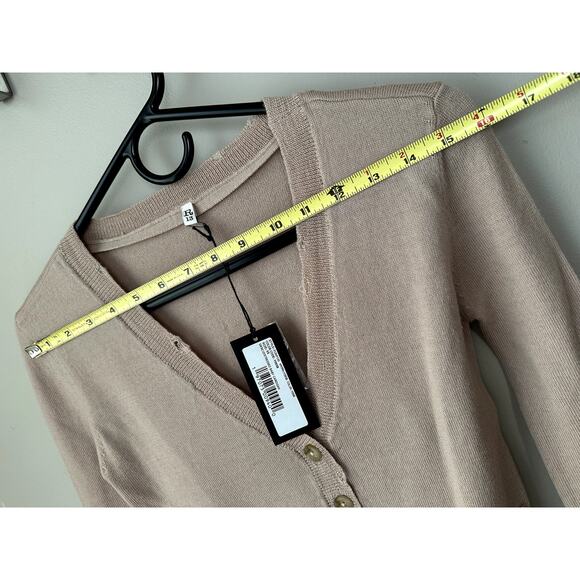 R13 Distressed Baby Cropped 100% Merino Wool Cardigan In Tan New Size XS - Picture 2 of 9